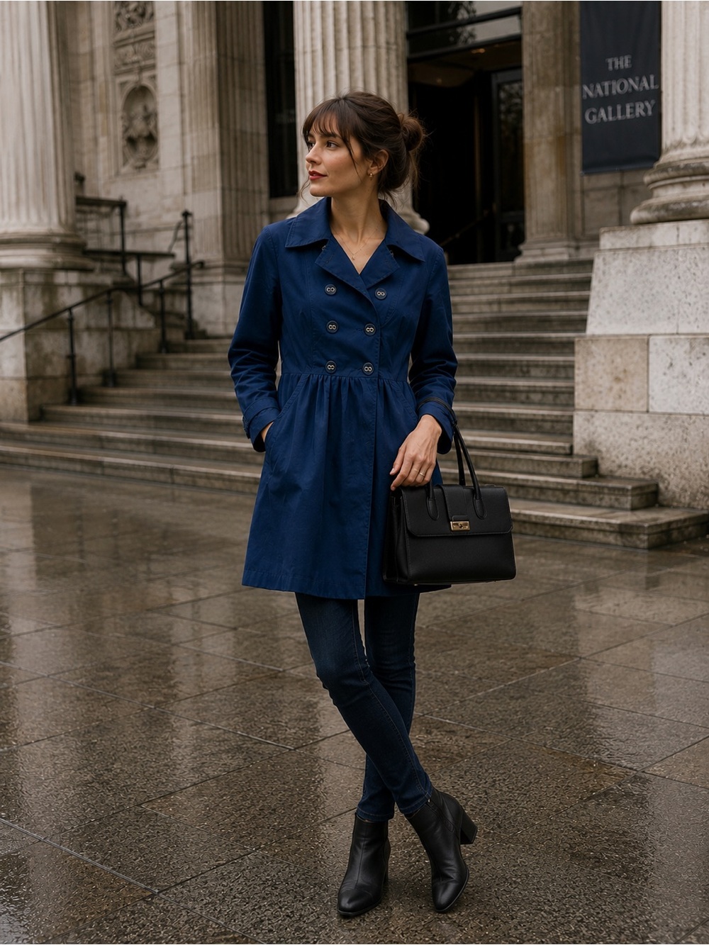 Anthropologie Tulle Royal Blue Double Breasted Cotton Trench Coat Jacket Large - Picture 3 of 16